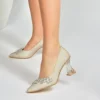Beige Low Heel Dress Shoes with Rhinestones