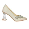 Beige Low Heel Dress Shoes with Rhinestones