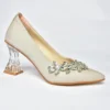 Beige Low Heel Dress Shoes with Rhinestones