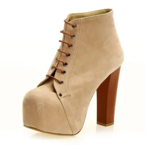 Beige Suede Platform Lace up Ankle Boots