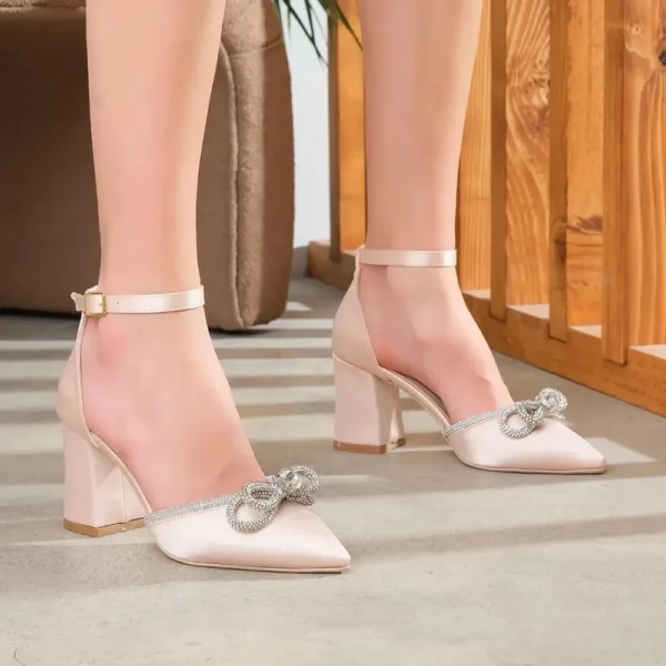 Beige Low Heel Bow Shoes for Women RA-032