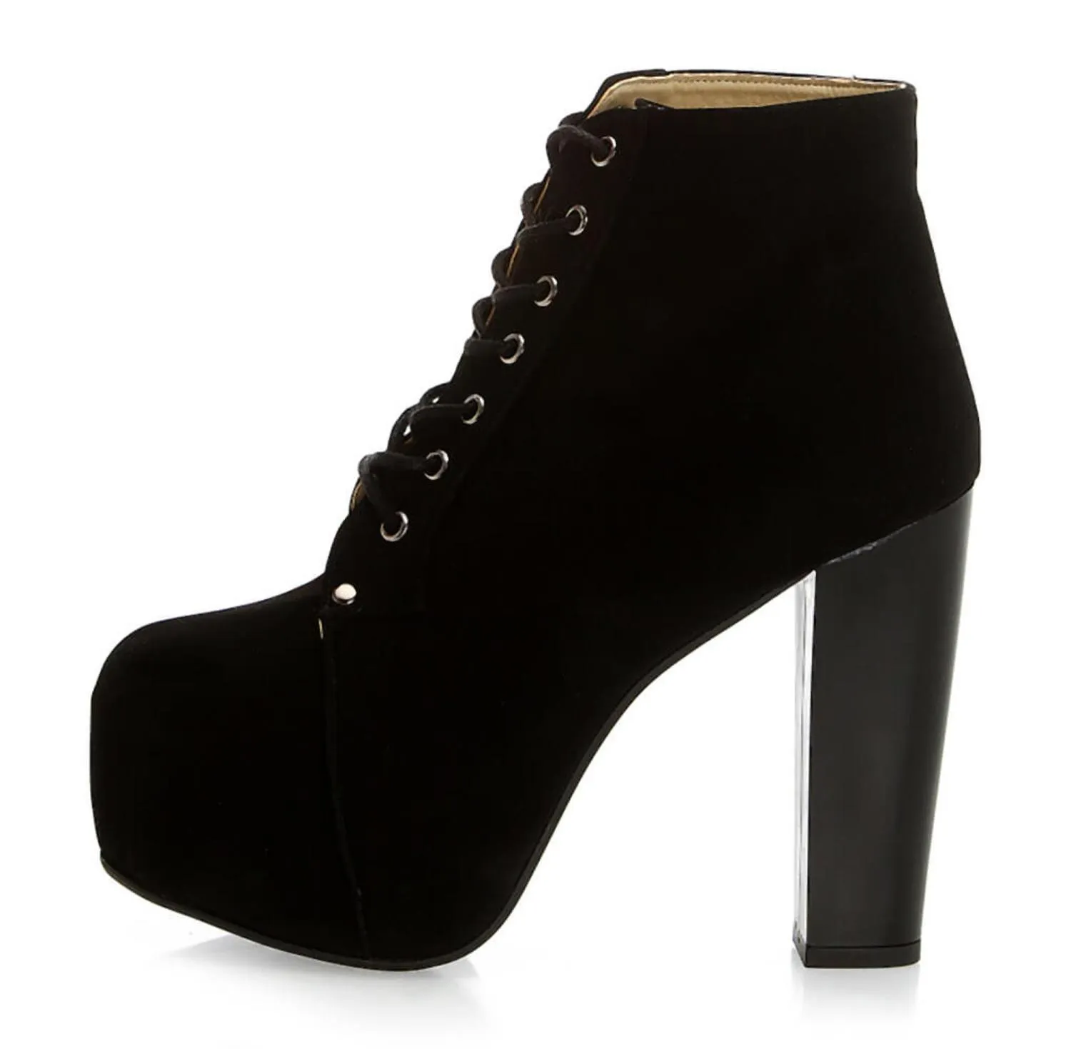 Black Suede Platform Lace up Ankle Boots