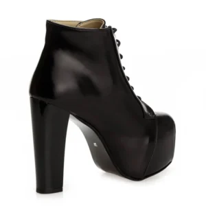 Black Shiny Platform Lace up Ankle Boots