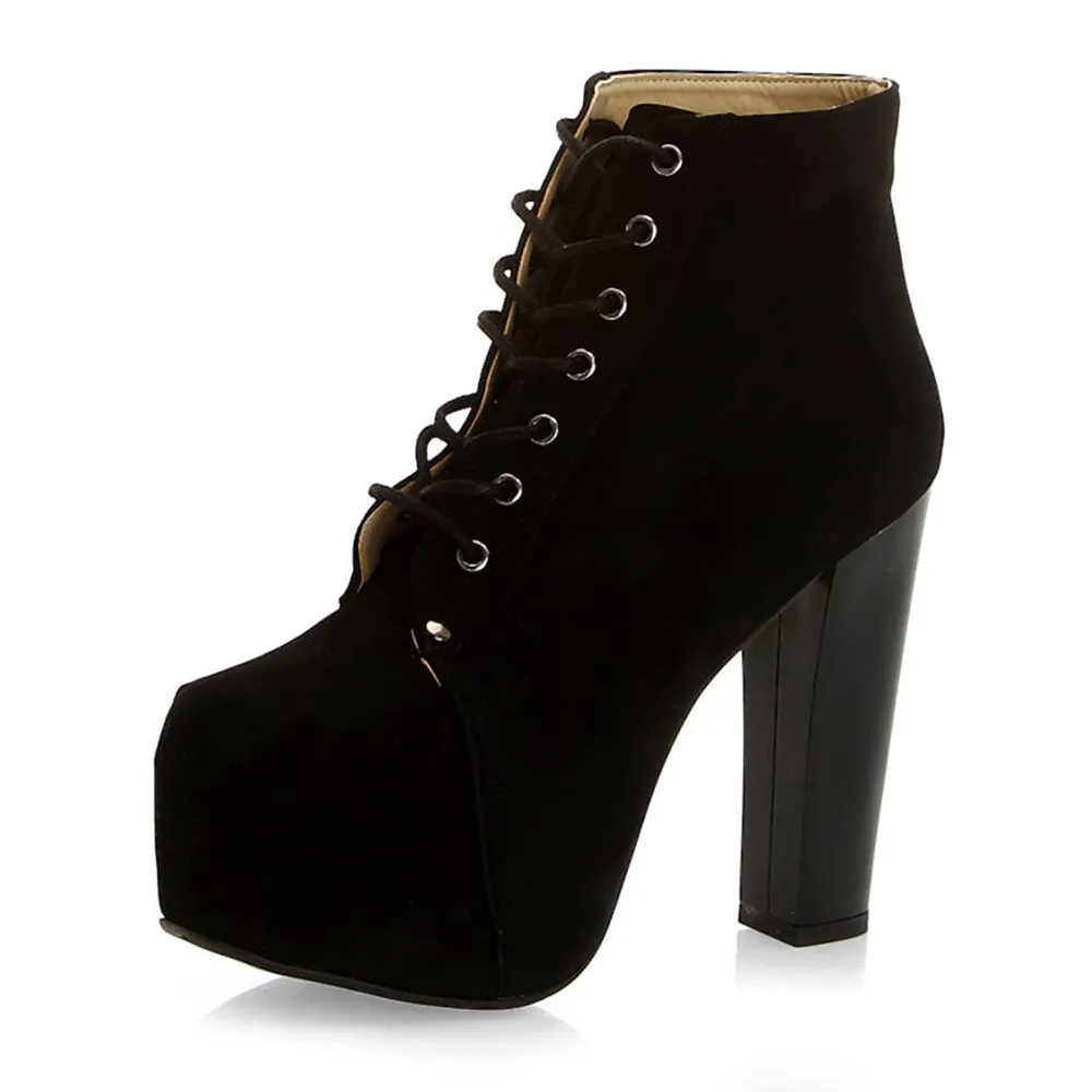 Black Suede Platform Lace up Ankle Boots - Image 2