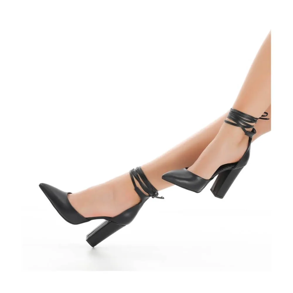 Black Ankle Strap Heels for Women RA-040