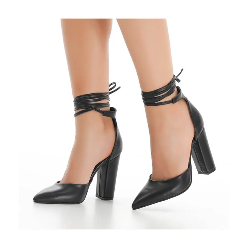 Black Ankle Strap Heels for Women RA-040