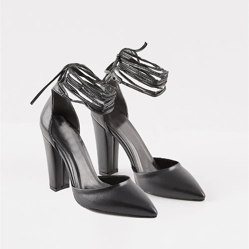 Black Ankle Strap Heels for Women RA-040