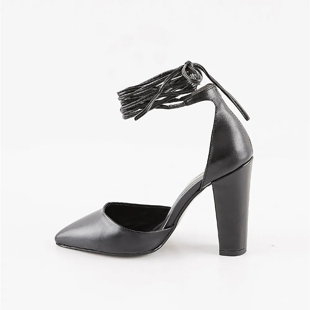 Black Ankle Strap Heels for Women RA-040
