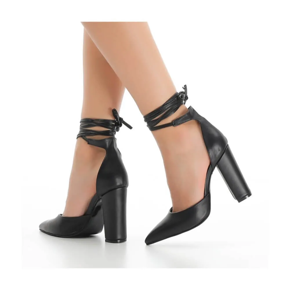 Black Ankle Strap Heels for Women RA-040