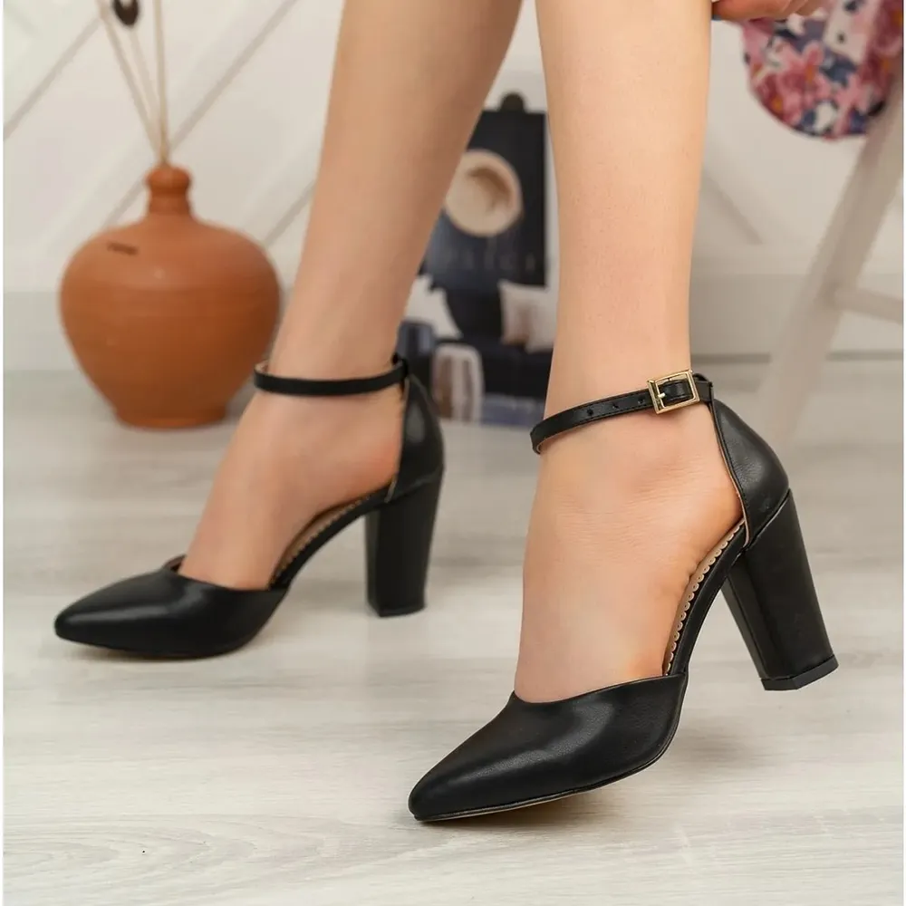 Black Ankle Strap Party Pumps Women RA-062