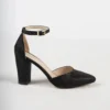 Black Glitter Ankle Strap Party Pumps Women RA-062