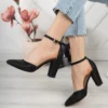 Black Glitter Ankle Strap Party Pumps Women RA-062