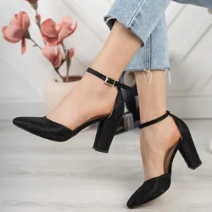 Black Glitter Ankle Strap Party Pumps Women RA-062