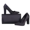 Black Satin Thick Heel Shoes and Bag Set
