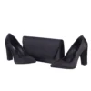 Black Satin Thick Heel Shoes and Bag Set