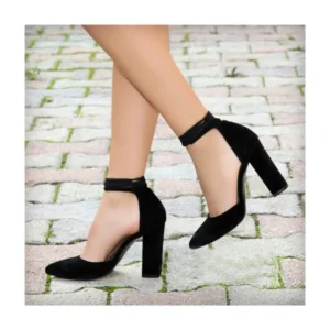 Black Suede Ankle Strap Heels for Women RA-040