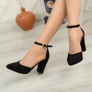 Black Suede Ankle Strap Party Pumps Women RA-062