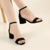 Black Suede Short Heel Sandals for Women RA-155