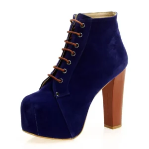 Blue Suede Platform Lace up Ankle Boots