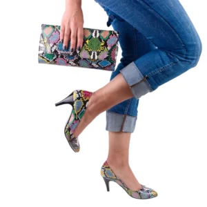 Blue Kitten Heel Shoes and Bag Set for Women