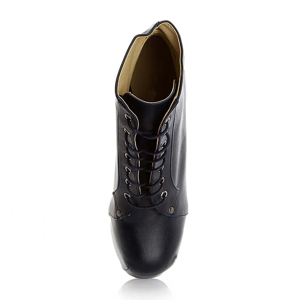 Blue Platform Lace up Ankle Boots