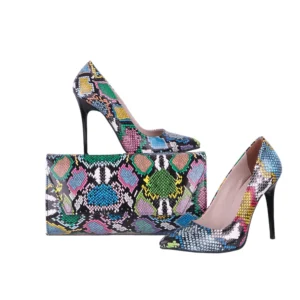 Blue Stiletto Shoes and Bag Set for Women