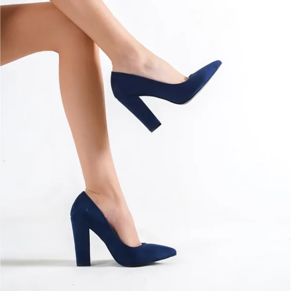 Blue Suede Chunky Heel Shoes for Ladies MA-023