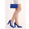 Blue Thick Heel Shoes and Bag Set for Women MA-023