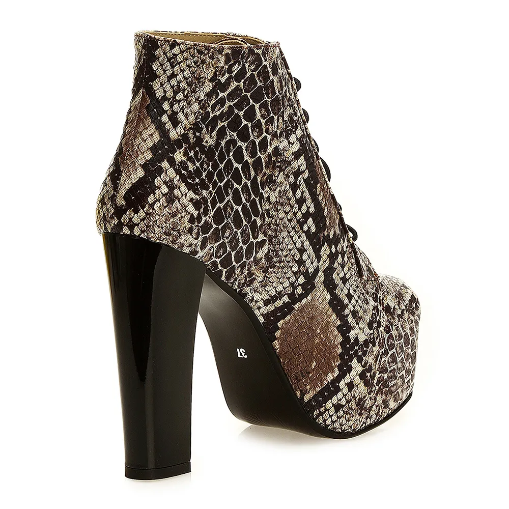 Brown Platform Lace up Ankle Boots