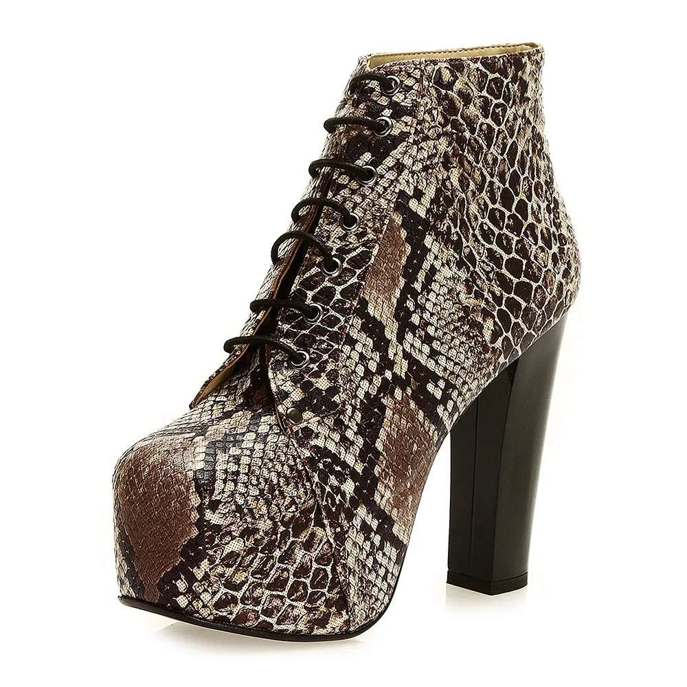 Brown Platform Lace up Ankle Boots