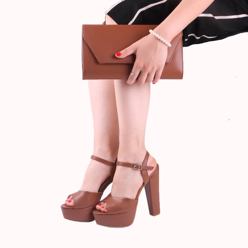 Brown Platform Shoes and Bag Set for Women MA-027
