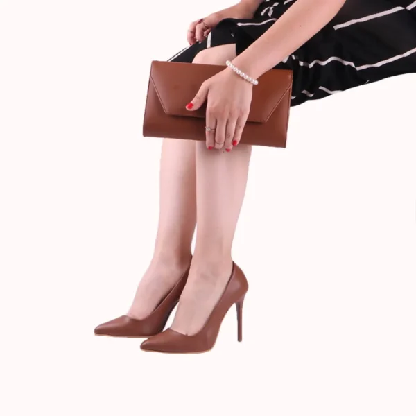 Brown Stiletto Shoes and Bag Set for Women MA-021