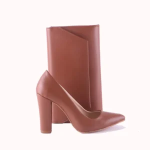 Brown Thick Heel Shoes and Bag Set for Women MA-023