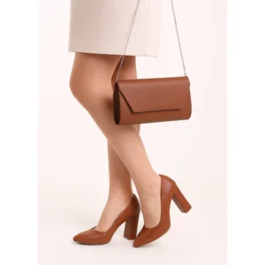 Brown Thick Heel Shoes and Bag Set for Women MA-023
