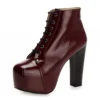 Burgundy Shiny Platform Lace up Ankle Boots