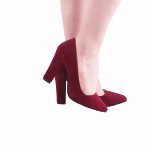 Burgundy Suede Chunky Heel Shoes for Ladies MA-023