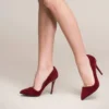 Burgundy Suede Round Toe Stiletto Pumps MA-021