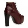 Burgundy Shiny Platform Lace up Ankle Boots