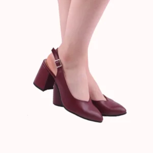 Burgundy Ankle Strap Block Heel for Women MA-028