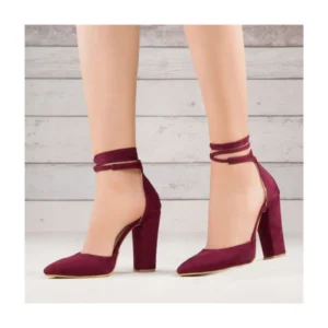 Burgundy Ankle Strap Heels for Women RA-040