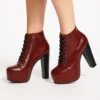 Burgundy Crocodile Platform Lace up Ankle Boots