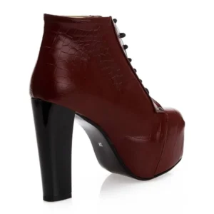 Burgundy Crocodile Platform Lace up Ankle Boots