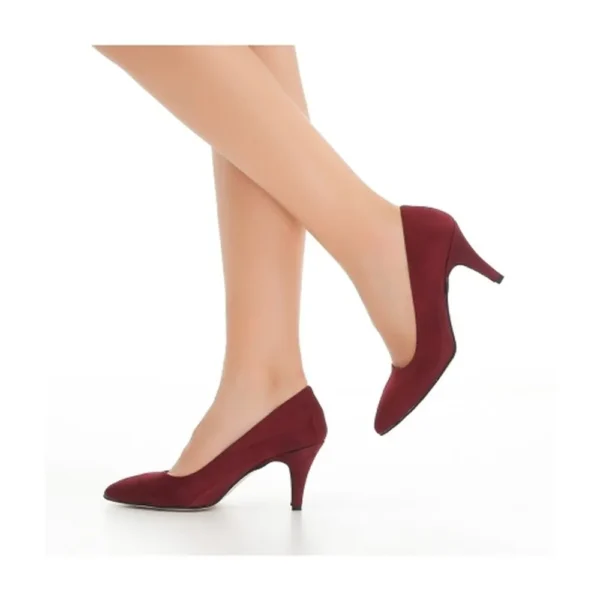 Burgundy Suede Low Heel Pumps for Women MA-017