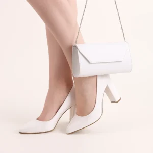 White Thick Heel Shoes and Bag Set for Women MA-023