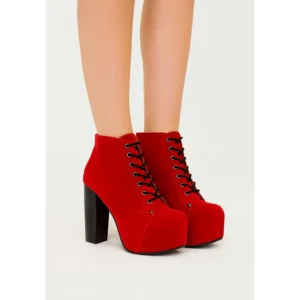 Red Suede Platform Lace up Ankle Boots