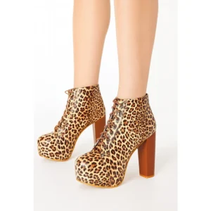 Leopard Platform Lace up Ankle Boots