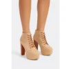 Beige Suede Platform Lace up Ankle Boots