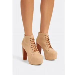 Beige Suede Platform Lace up Ankle Boots