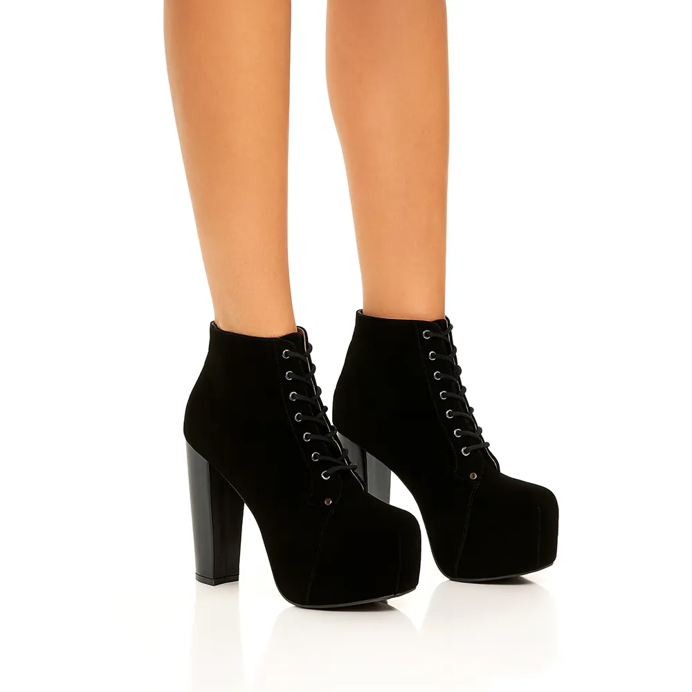 Black Suede Platform Lace up Ankle Boots