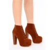 Brown Suede Platform Lace up Ankle Boots